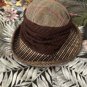 Brown and Red Fedora Hat with Textured Bands